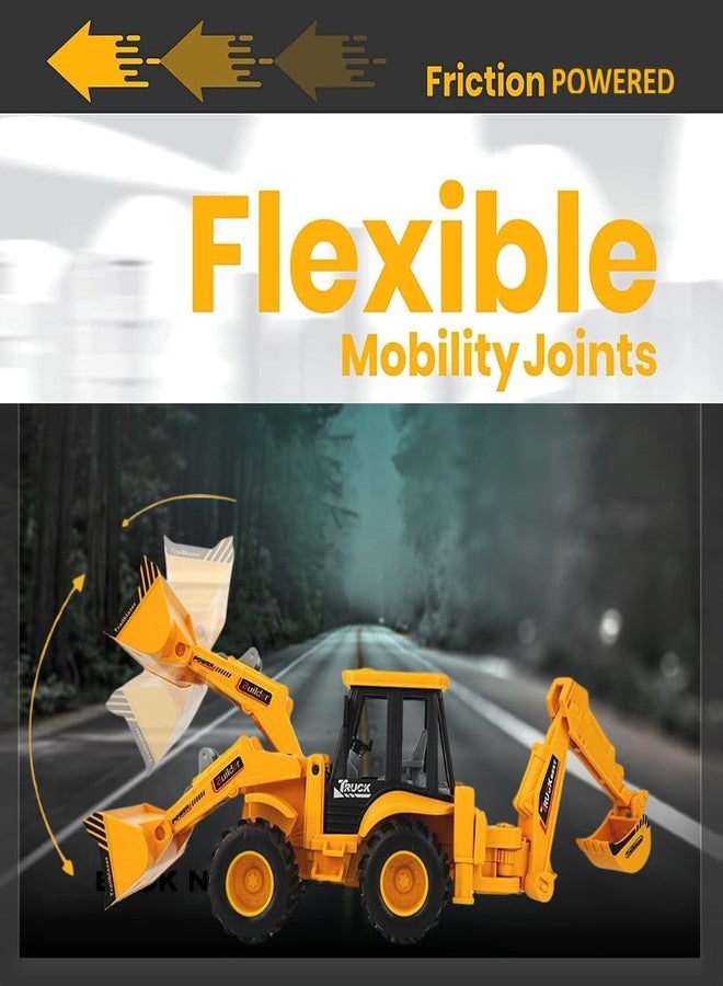 KRIMION Toy Construction Vehicle, Yellow and Black, Backhoe Loader, Dual Function Excavator and Dumper - Image 5